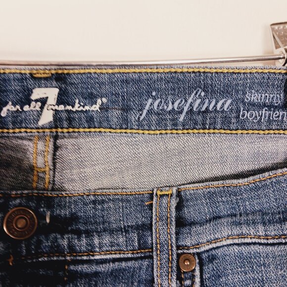 7 For All Mankind Jose Fina Boyfriend Skinny Jeans Size 30, Med Wash, Button Fly - Picture 2 of 16